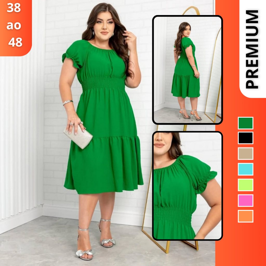 Vestido Midi Evangélico Plus Size Feminino Duas Marias Rodado Manga Curta