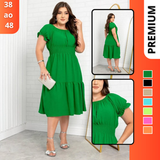 Vestido Midi Evangélico Plus Size Feminino Duas Marias Rodado Manga Curta em Oferta na Shopee