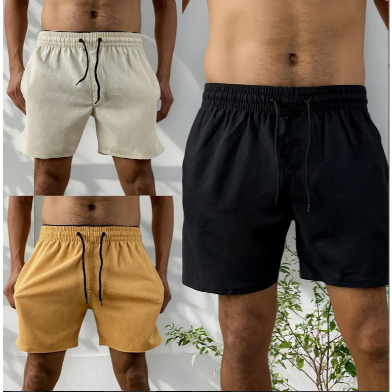 KIT 3 short bermudas masculino em LINHO PREMIUM com 2 bolsos lateral em Oferta na Shopee