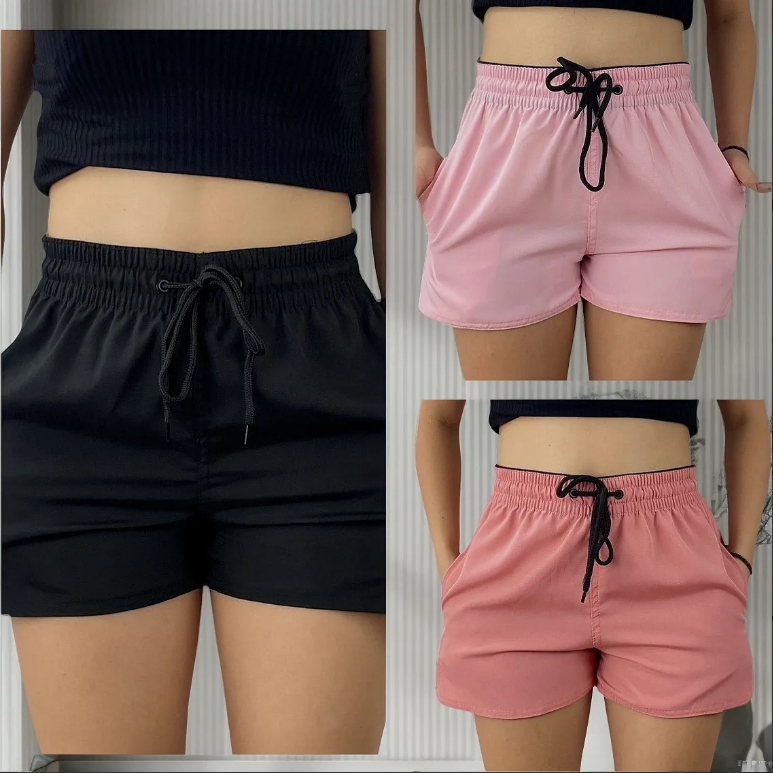 Kit 3 Shorts Feminino Tactel Elastano Treino Praia Com 2 Bolsos lateral em Oferta na Shopee
