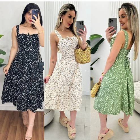 Vestido Midi Estampado Floral com Alça e Elastex Cruzada Costa  Fenda Lateral. Tecido Viscolinho em Oferta na Shopee