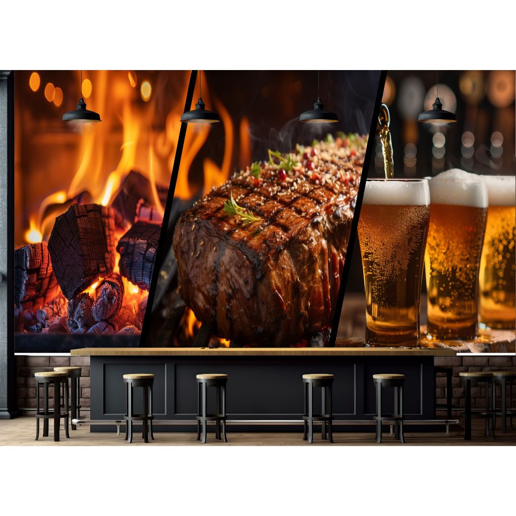 Papel Adesivo de Parede Churrasco Área Gourmet Cantinho do Churrasco Picanha e Cerveja m² - ch01