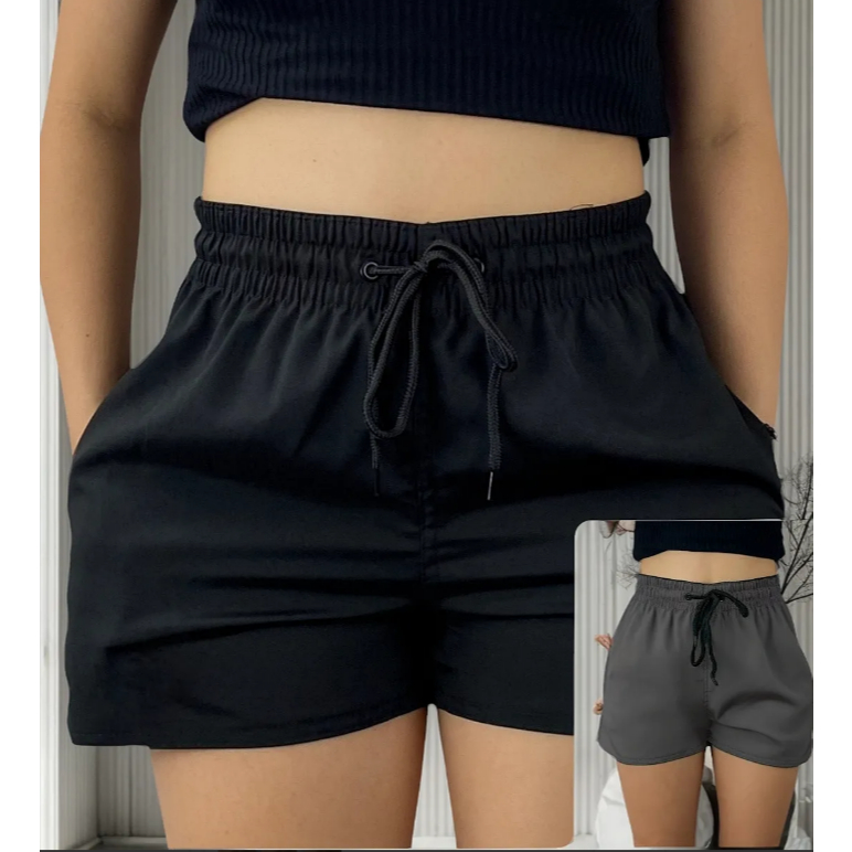 Kit 2 Shorts Feminina Tactel Elastano Academia Treino Praia Piscina Verão com 2 bolsos lateral