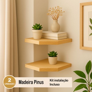 Kit 2 Prateleira de Canto Reta Suporte Oculto Madeira Pinus Cantoneira Decoração Estante em Oferta na Shopee