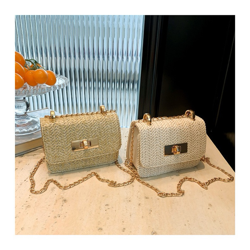 Bolsa Feminina De Palha Transversal Alça De Corrente Mini Bag[6811]
