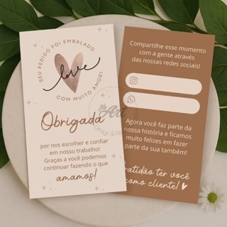Cartão bege/ marrom Obrigada pela Compra | Agradecimento ao Cliente em Oferta na Shopee