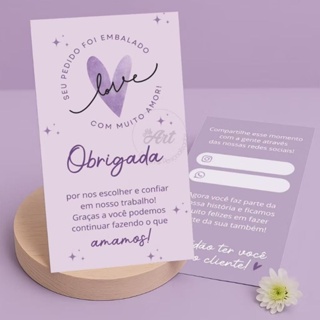 Cartão Roxo Lilás Obrigada pela Compra | Agradecimento ao Cliente em Oferta na Shopee