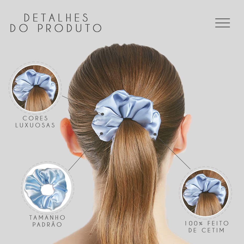 Kit 3Pcs Touca de Cetim Grande e Scrunchie de Cetim Antifrizz — imagem 2 de 2