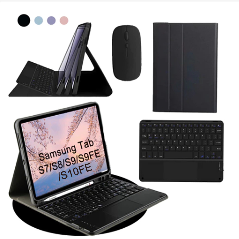 Capa para tablet para Samsung Tab S10FE/S9FE/S9/S8/S7 com teclado sensível ao toque ABNT2 e mouse sem fio