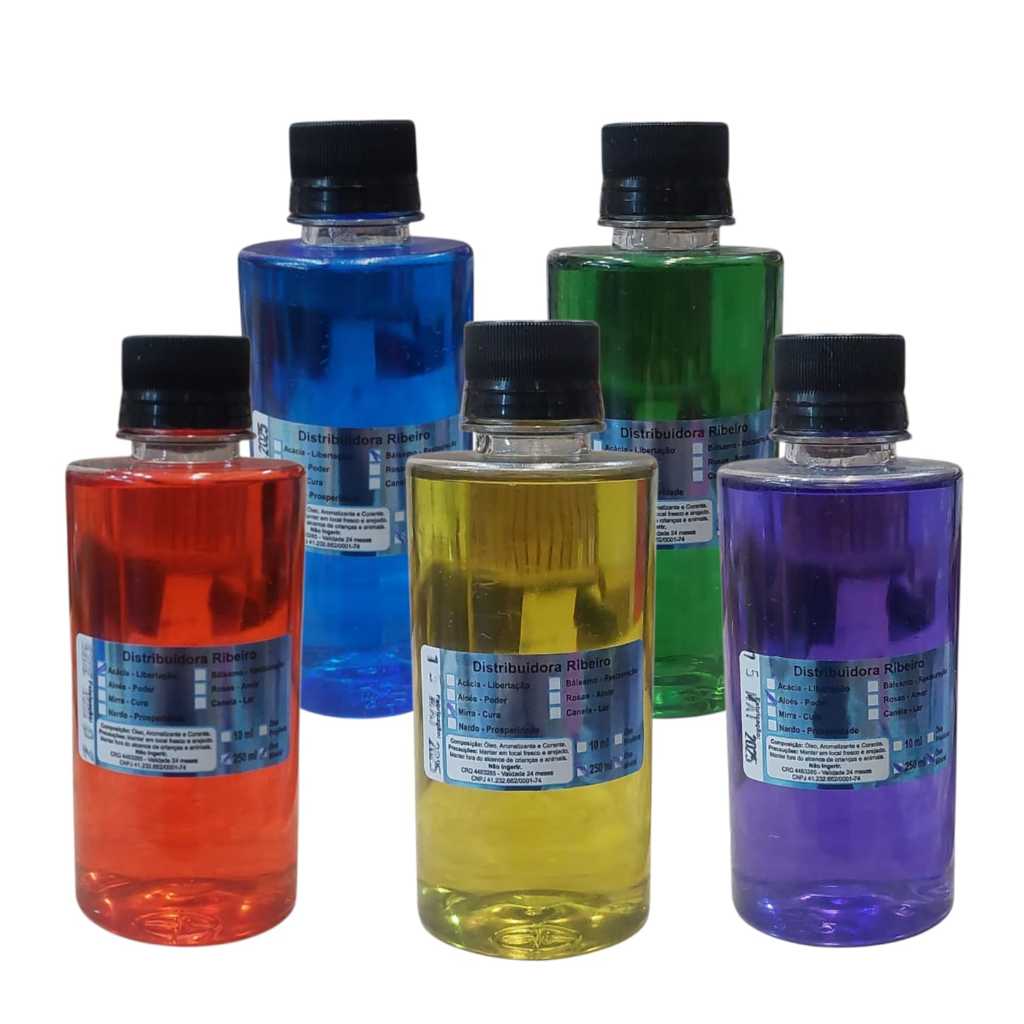 Kit Com 5 Óleos De Unção 250 Ml Acácia Aloés Balsamo Mirra Nardo