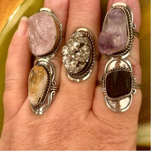 Anel Peruano Alpaca Cristal Ametista Pirita Turmalina Citrino Quarzorosa Anel Pedra  Bruta Natural em Oferta na Shopee