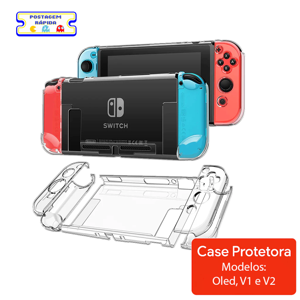 Capa Transparente Nintendo Switch V1 V2 OLED Case Acrílico Antirrisco