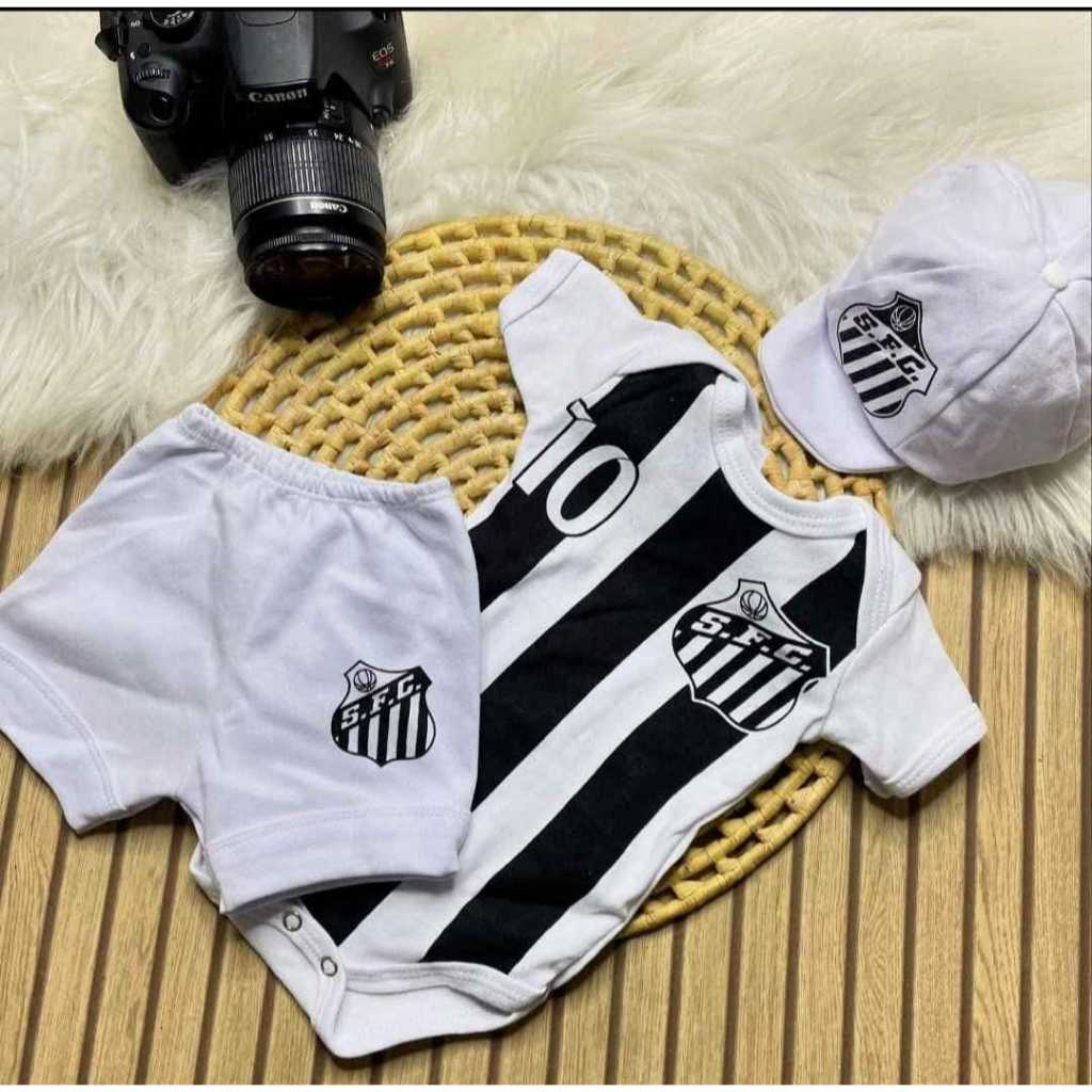 Body Bebê  torcida jovem Time praiano, torcida da vila, litoral paulista  + Boina + short Temático Menino Mesversario