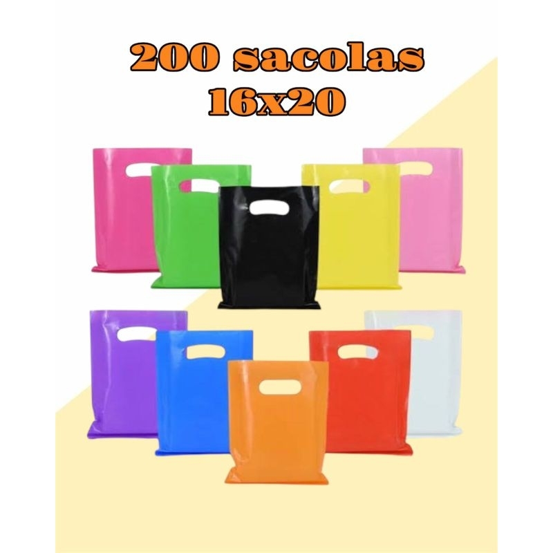 Kit 200 Un Sacolas Plásticas Boca Palhaço 16x20 Alça Vazada para loja em Oferta na Shopee