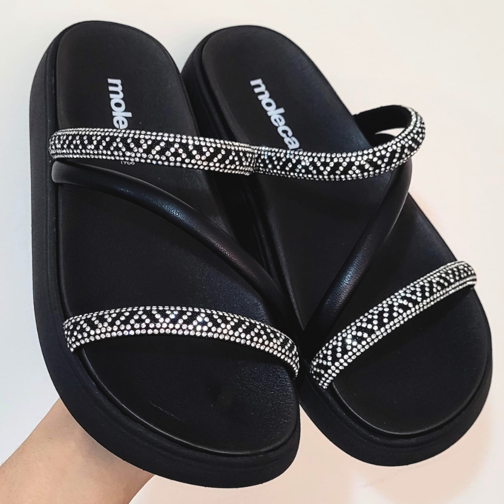 Sandália Papete Feminino Moleca Strass Cristal / Glitter em Oferta na Shopee