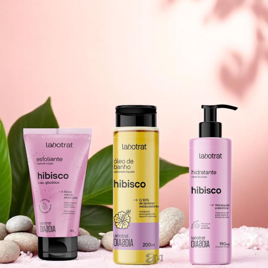 Kit Hibisco Labotrat Dia a Dia – Esfoliante + Hidratante + Óleo de Banho | Rosto e Corpo