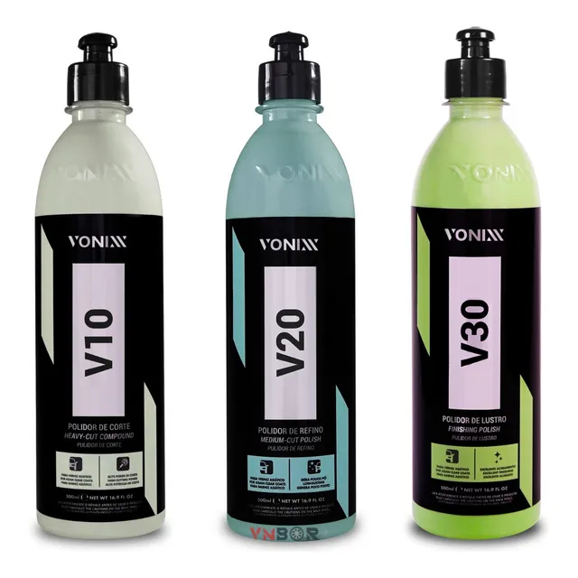 Kit Vonixx Polidores Automotivos Corte Refino Lustro v10 v20 v30 500ml