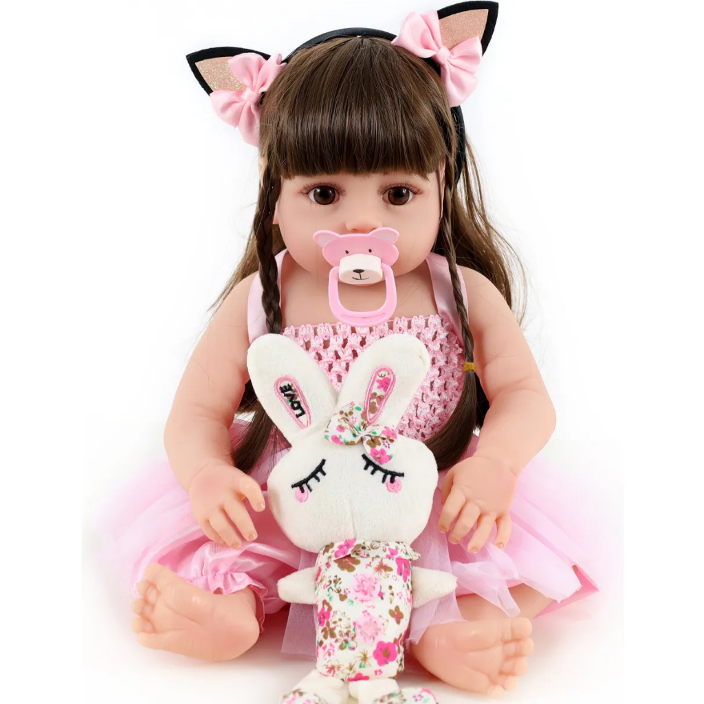 Menina Rosa Boneca Bebê Reborn Realista 48 cms Silicone em Oferta na Shopee