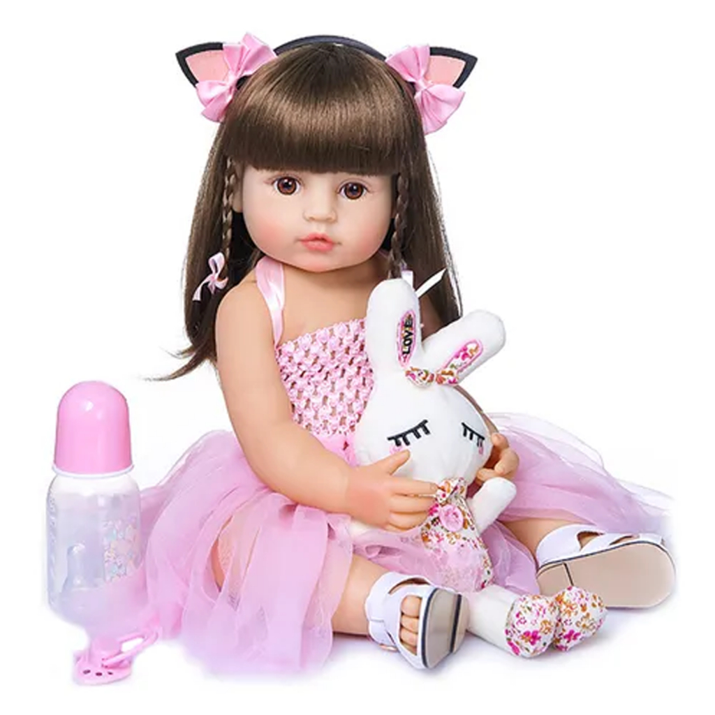 Menina Rosa Boneca Bebê Reborn Realista 48 cms Silicone em Oferta na Shopee