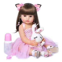 Menina Rosa Boneca Bebê Reborn Realista 48 cms Silicone