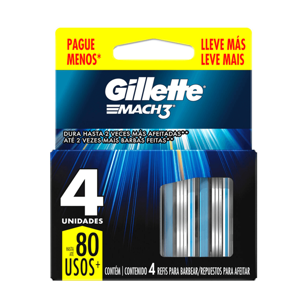 Refil para Barbear Gillette Mach3 com 4 unidades Mach 3 em Oferta na Shopee