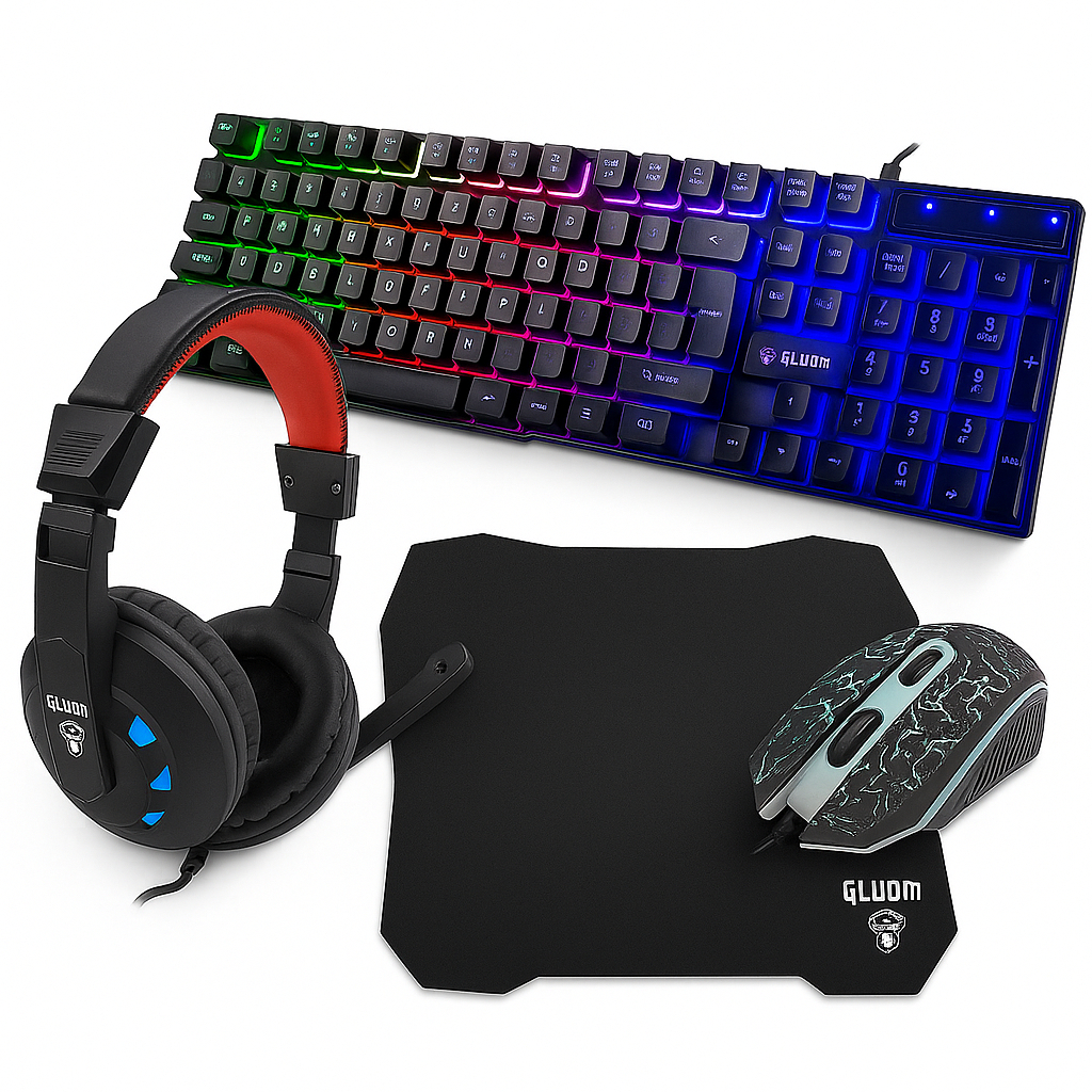 Teclado Gamer Semi Mecanico Incluso fone de ouvido mousepad mouse premium cor preta