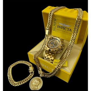 Relógio masculino invicta+conjunto de corrente e puseira o kit completo em Oferta na Shopee