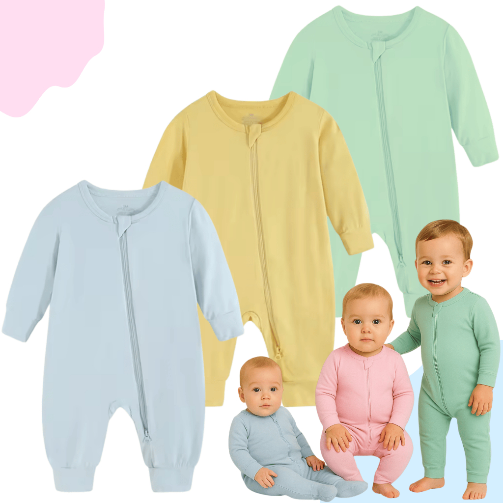 Kit 3 Macacão de Bebê Minimalista com Zíper Baby Sem Pé Inverno Enxoval Pijama Malha 100% Algodão em Oferta na Shopee