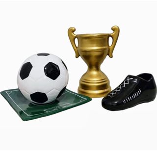 KIT DE FUTEBOL 4 PEÇAS EM CERAMICA PARA DECORÇÃO DE CASA E FESTA. em Oferta na Shopee