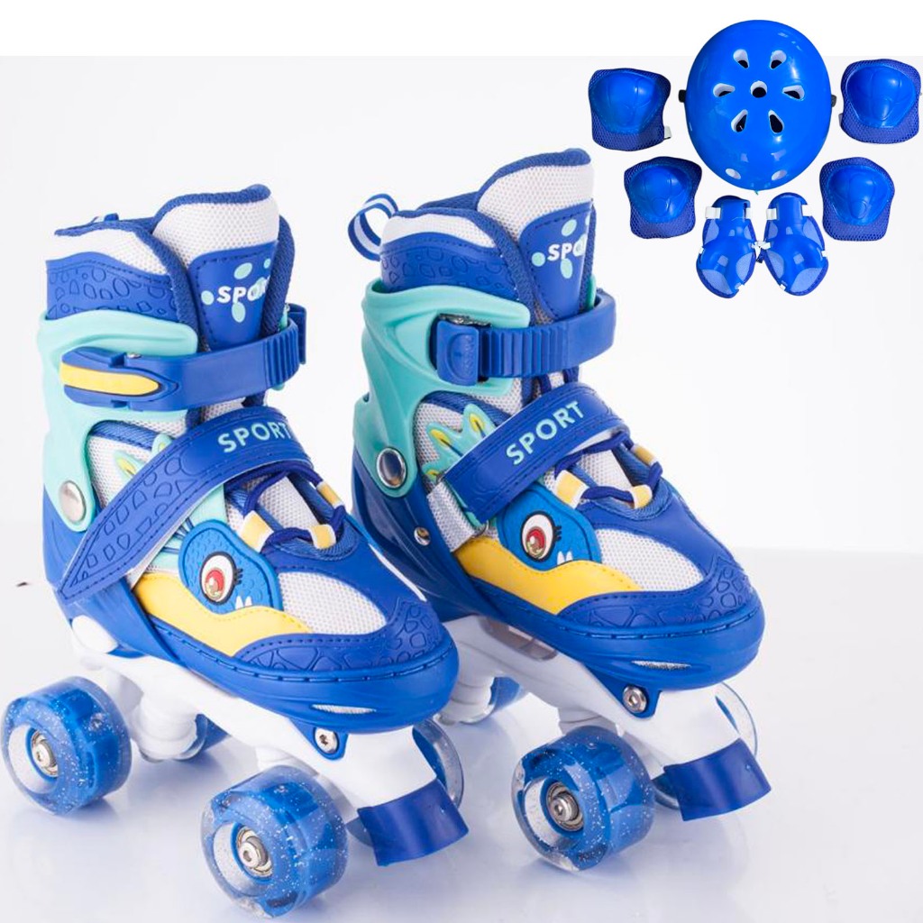 Patins Quad Criança Meninos Ajustável Azul Dinossaur Patins De 4 Rodas Infantil Com Led Promoção em Oferta na Shopee