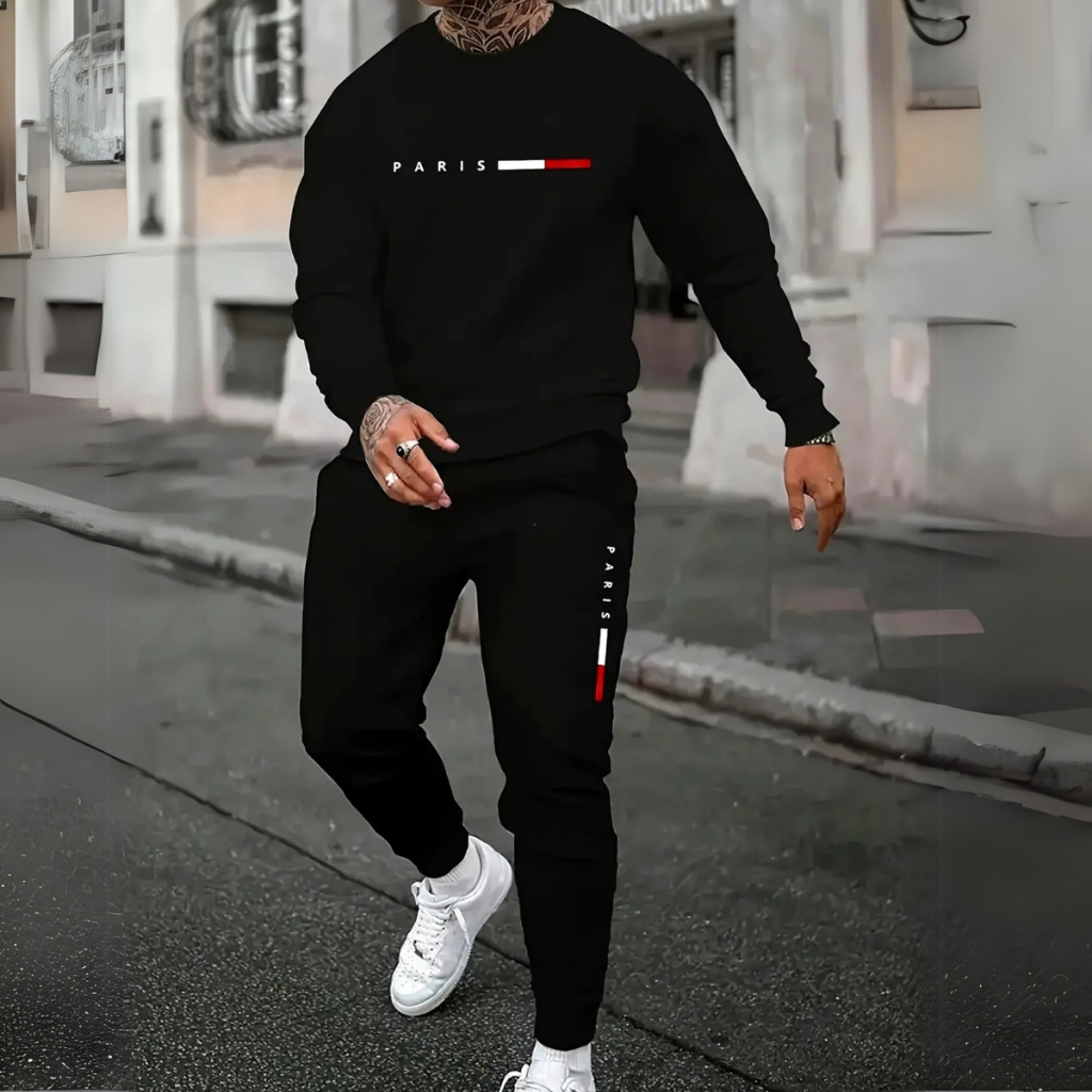 Conjunto Moletom Masculino Paris Moda Urbana Streetwear Algodão Quentinho Flanelado