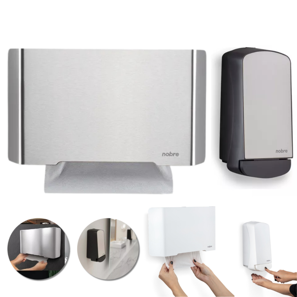 Kit Dispenser Saboneteira Álcool em gel Sabonete Inox 800ml+ Porta Papel Toalheiro Inox em Oferta na Shopee