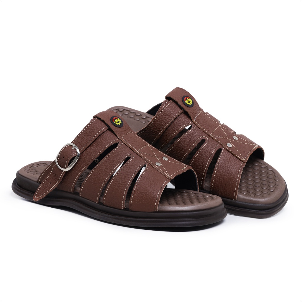 Sandália Chinelo Marrom Masculina Couro Legítimo Confortável Macia Leve Ortopédica Antiderrapante