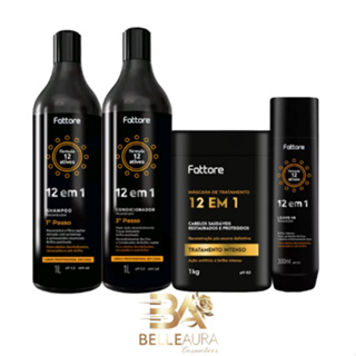 Kit Fattore Fórmula 12 em 1 - Shampoo (1,0L), Condicionador (1,0L), Leave-in (300ml), Máscara (1kg) em Oferta na Shopee