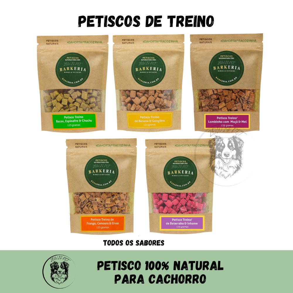 Mordedor Cães Petiscos de Treino Natural Banana Lombinho Frango Bacon Beterraba para Cachorro - Barkeria
