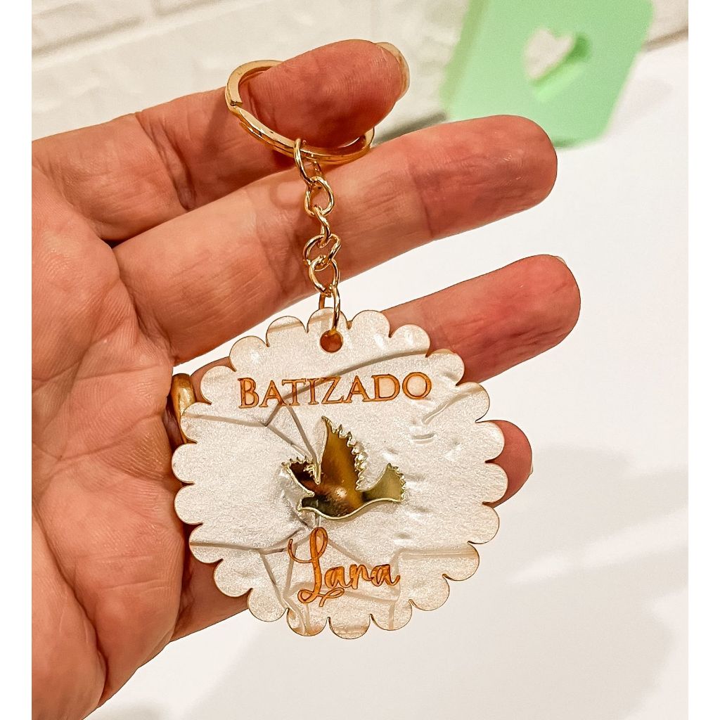 Chaveiro Acrílico Personalizado Religioso Espirito Santo/Batizado/Mimo Lembrancinhas/Maternidade