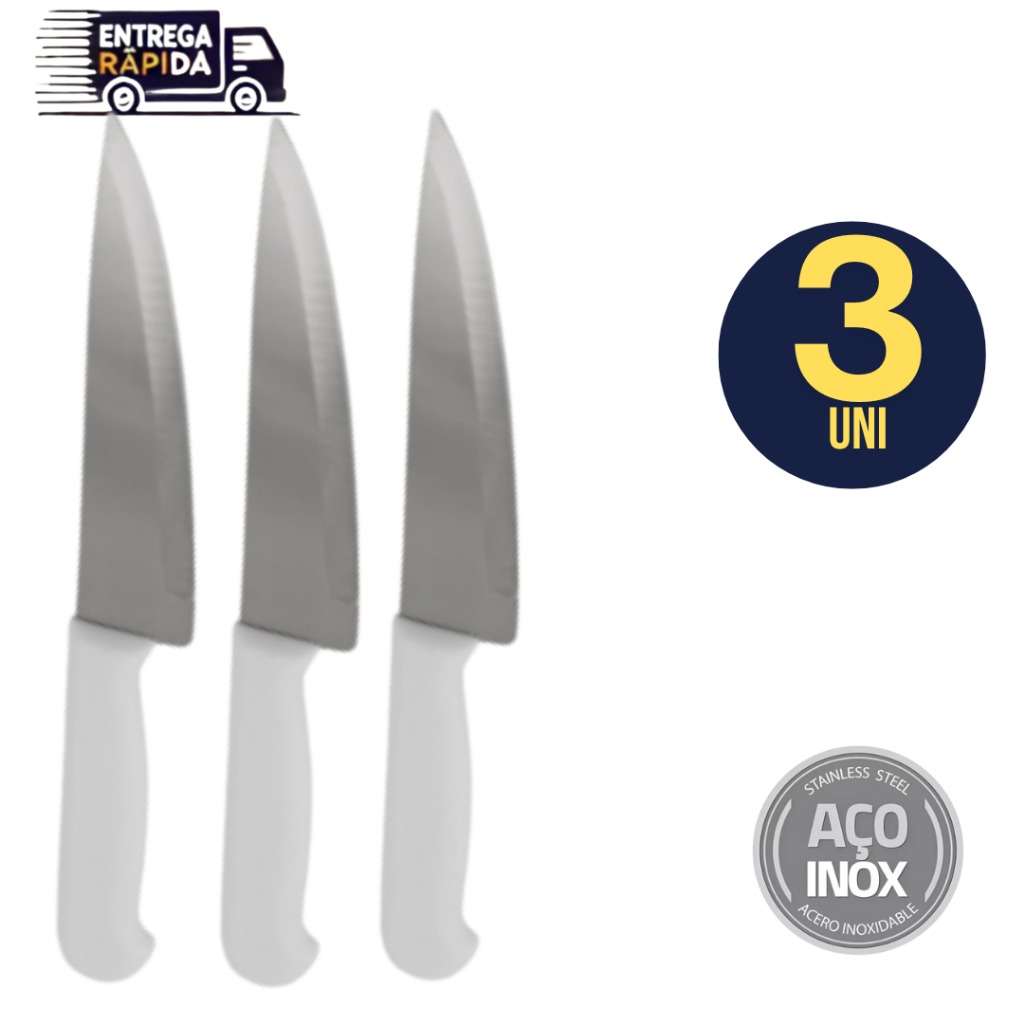 Kit 03 Peças Faca 26,8cm 6" Linha Home Profissional Restaurantes e Açougueiros Variáveis Utilidades Inox Premium