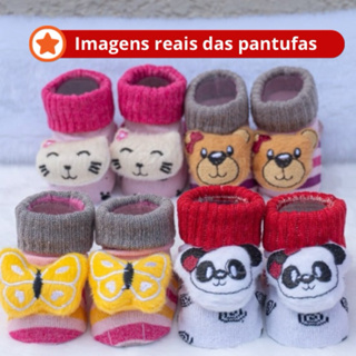 Kit Pantufa 3d menina quentinha bebê 0 a 12 meses com pelucia quentinha grossinha meia meias para bebê bb em Oferta na Shopee