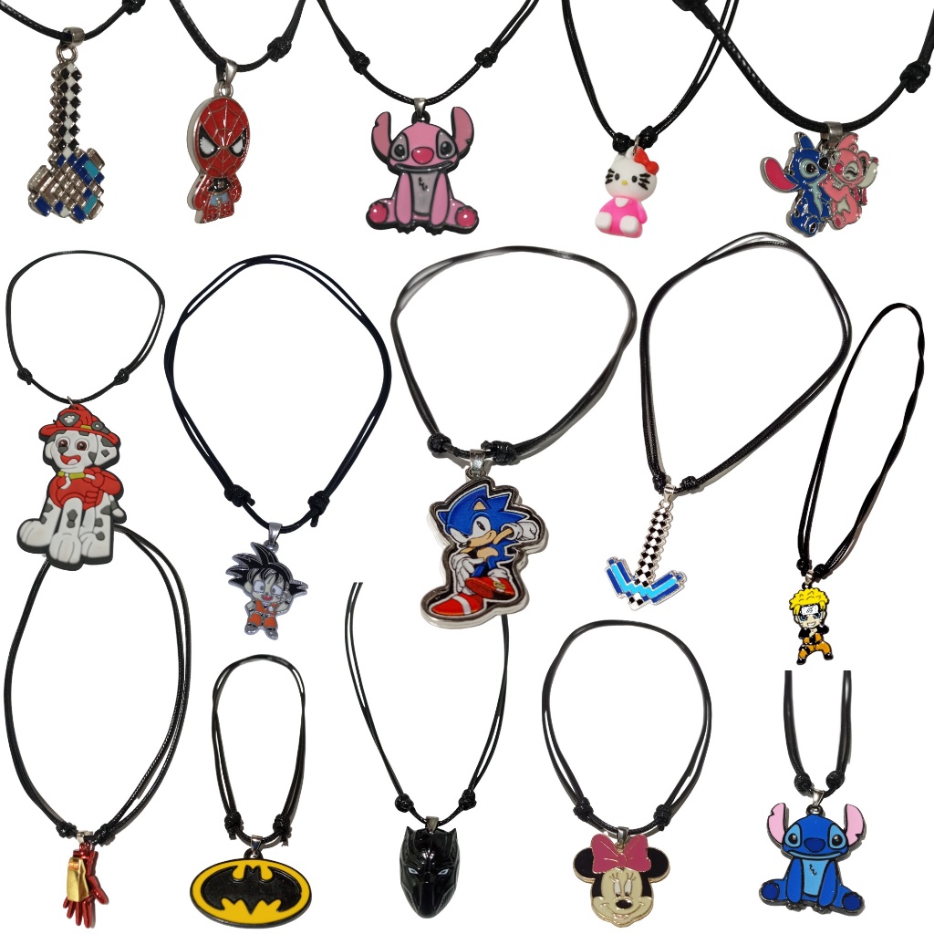 Colar infantil adulto heróis Princesas Sonic Homem Aranha Pantera Negra Stitch Hello Kitty Iron Man Anime ajustável