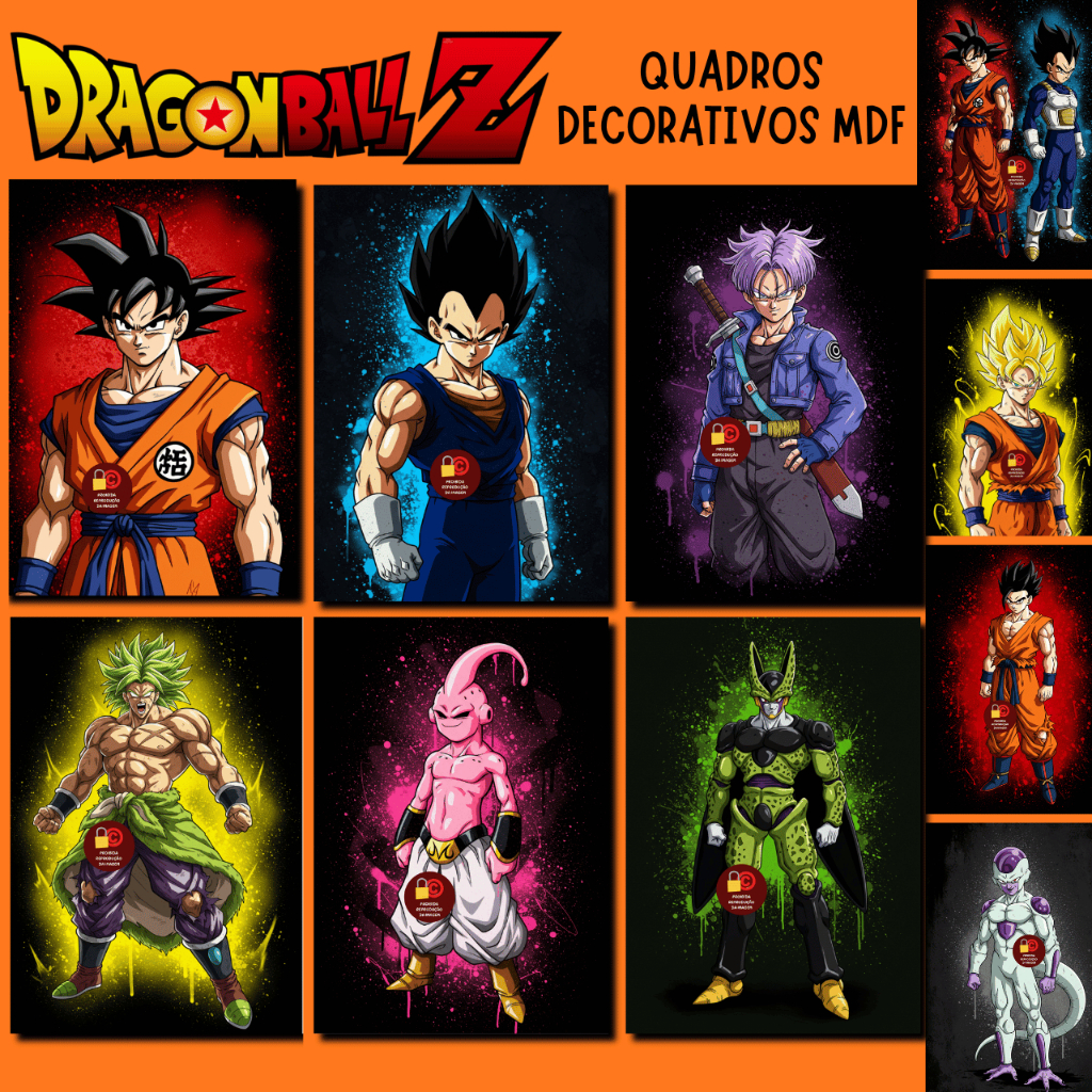 Placa Decorativa Quadro DRAGONBALL Z GOKU - MDF 3mm Borda Infinita (Anime, Quadro decorativo infantil,quadro decorativo)