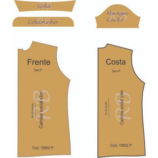 Molde Para camisa, modelagem de camisa social masculina modelo Slim, em papel Kraft 100 gr.