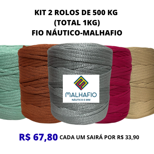 KIT 2 ROLOS (1KG) - Fio Náutico Premium MALHAFIO-5mm-100% poliéster-500g cada rolo em Oferta na Shopee