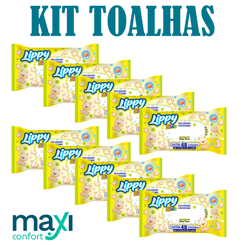 Kit 10-24 Pacotes Toalha Umedecida Lippy Kids Direto Da Fábrica