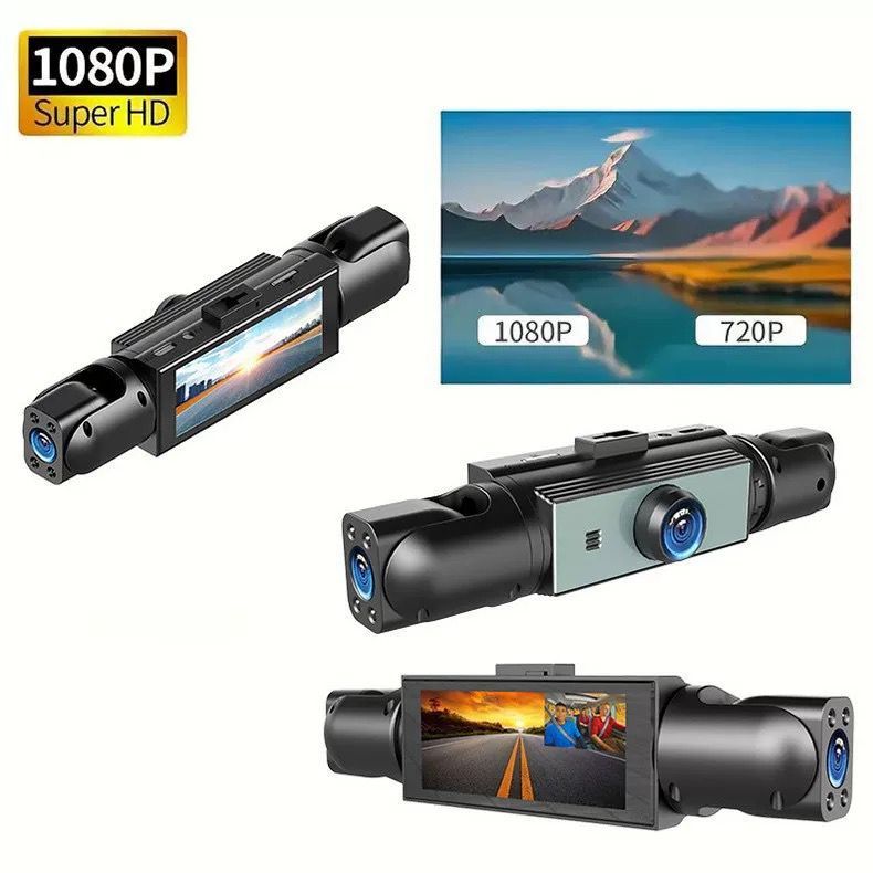 Câmera Veicular Gravador 360° V9 HD com 3 Lentes Visão Noturna e Monitoramento 24h Fácil de Instalar