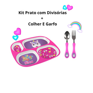 Kit Refeição Unicórnio Rosa menina Prato Com Divisoria +Kit Talher  Colher E Garfo Menina em Oferta na Shopee
