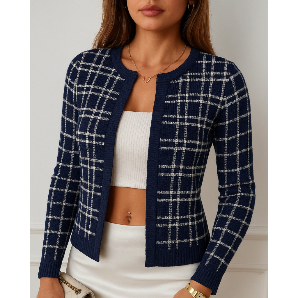 Casaquinho Feminino Xadrez Casaco Feminino Manga Longa Blusa Feminina Casaco Lã Batida Feminino