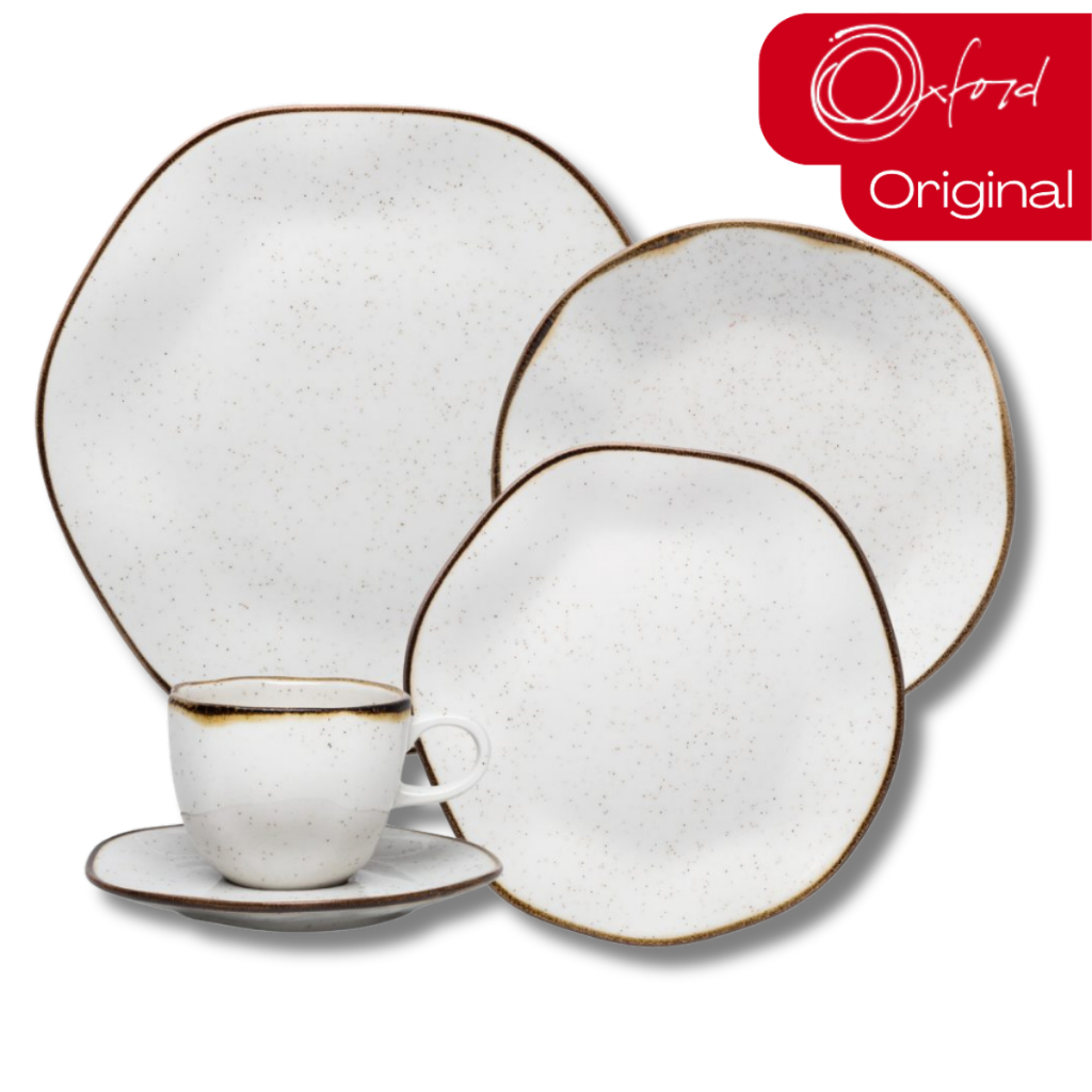 Aparelho de Jantar e Chá Porcelana 20 peças Ryo Maresia Jogo de Pratos e Xícaras Oxford