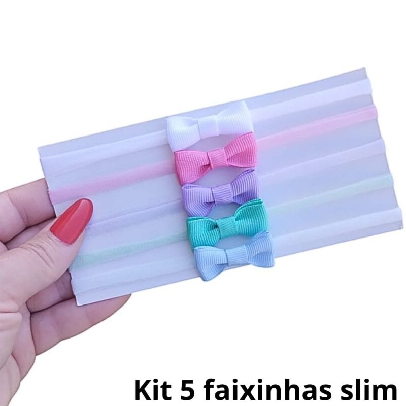 kit 5 faixas de bebe tiara recém nascido slim Faixa De Seda Menina Saída De Maternidade Enxoval Laços Lacinhos Bebê
