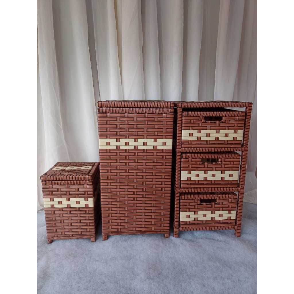 Kit Gaveteiro 3 Gavetas Roupeiro Cesto Roupa suja Lixeira Quarto Banheiro Decoração fibra sintetica