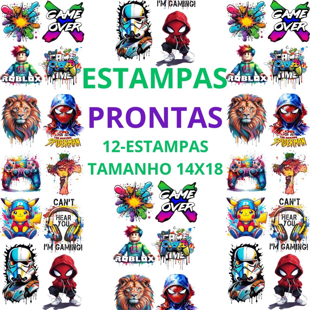 DTF Impressão Com Estampas Prontas Para Camisetas e Tecidos Variados12 Estampas 14X18 Promoção Envio Rapido